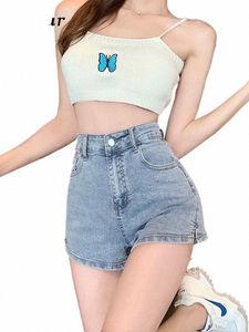 Jielur White Jean Shorts Women Summer High Tase Solid Hot Short Dżinsy Koreańskie elastyczne dżinsowe spodenki Kobiety M7Y2#