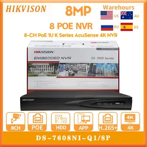 Hikvision Original 4K PoE NVR 8CH DS-7608NI-Q1/8P Tvåvägsljud för CCTV Security Camera Network Video Recorder