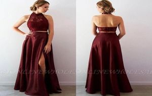 Maroon 2 Pieces Prom Evening Dress Sexy Lace Aline Formal Party Gown Billiga Plus Size High Neck Pageant Dresses Custom Made BC18838170818