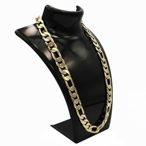 Mäns halsband 14K Guldfinish Figaro Link Chain Thick Hip Hop 24 12mm179l