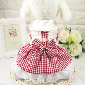 Vestuário para cães 2024 verão pet xadrez vestido tutu saia casamento princesa vestidos roupas de moda para cães pequenos yorkie XS-XXL