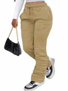 lw Plus Size calças Mid Cintura Cordão Empilhado Sweatpants Calças das Mulheres Empilhados Sweatpants Mulheres Jogger Carga Sweat Pant l7Lp #