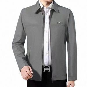 brand Busin Men's Jacket Casual Coats Turn Down Collar Zipper Simple Middle-Aged Elderly Clothes Office Outwear E255 92SQ#