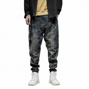 Nyligen designer Fi Loose Ripped Jeans Men Retro Blue Casual Denim Cargo Pants Hombre Printed Designer Hip Hop Joggers Men R2DQ#