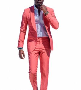 2023 Summer Coral Men Suits Summer Shawl Lapel Prom Suits stora och höga bröllopsdräkter för bästa män 2 -stycken Pant 86ps#