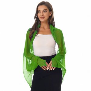 Kvinnor Casual LG Sleeve Sun Protecti Topps Solid Color Chiff Bolero Pleated Open FRT Cardigan Cover Ups Bridal Shawl Wraps J68Q#