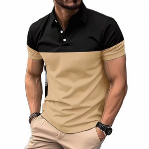 Summer Color Ctrast Men's Casual kortärmad polo-skjorta Kontor FI LAPEL T-shirt Men andningsbara polo-skjorta Herrduk H66X#