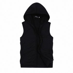 summer Pure Color Men Sleevel Hooded Jackets Large Size S M L XL 5XL Blue Black White Gray Fi Casual Men Jacket Vests v3fq#