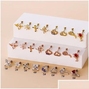 Studörhängen 1 stycke Bat Cross Trendy Womens Earring 2024 Båda sidor Skruvade stav rostfritt stål koreanska öronstuds smycken droppe deliv dhl5r