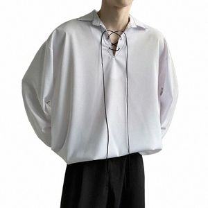 Camicia bianca con coulisse a maniche lunghe Lg Camicia vintage da uomo oversize da lavoro Camicette estive 2023 Fi Cardigan di lusso coreano giapponese X0tg #