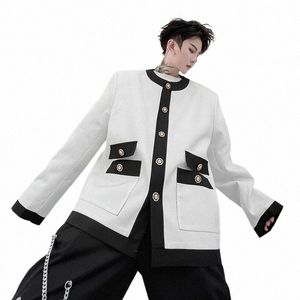 net Celebrity Blazer Men Streetwear Fi Black White Splice Свободные повседневные винтажные пиджаки Костюмная куртка Мужское пальто Верхняя одежда o0Cw #