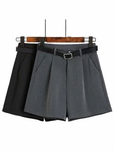 Pantaloncini estivi da donna dritti casual a vita alta Pantaloncini da vestito 2024 New Coreano Butt Solid Nero Grigio Bermuda per le donne T3ks #