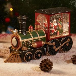 Miniatures Santa Claus Christmas Train Snow Globes Lantern Music Box Crystal Ball Ornaments Home Table Decoration Party Christmas Eve Gifts