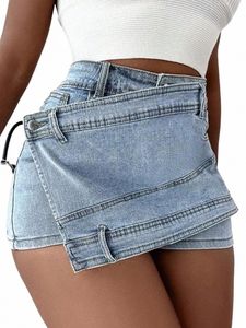 2023 Women Fi Denim Mini Skort Rave Street Wrap Stretch Nieregularny A-line chuda ładunek dżinsowe mejr k3an#