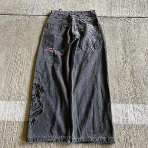 Jeans masculinos retro hip hop goth padrão baggy y2k harajuku calças pretas homens mulheres cintura alta calças de perna larga casual streetwear