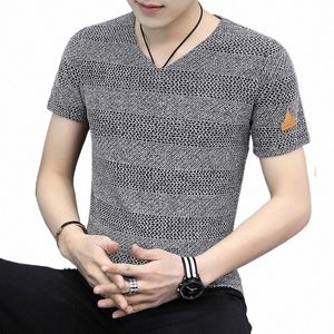 zwykła koszulka Mężczyźni Summer Top Vintage Streetwear Knitte Black T Shirt V Szyja Krótkie rękawie TEE Casual Plus I8ys#