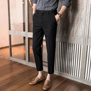 Men's Suits Trendy Suit Pants For Business Casual Hairstylist Slim Fit Small Leg Straight Cropped Trousers 17-32# 4468