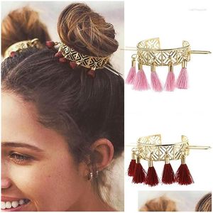 Fermagli per capelli Barrettes Retro geometrico Svuotamento Temperamento Testa a sfera Accessori Nappe cinesi Palline Forcina Fibbia Drop Consegna Otq1N