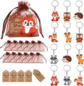 Party Decoration Woodland Animal Favors Cute Keychains For Kids Thank You Gift Tags With String Organza Bags Birthday Suppliers