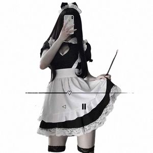 Japansk söt Nightdr Cafe Sexig French Maid Costume Sweet Gothic Lolita Dr Anime Cosplay Maid enhetliga kostymer för kvinnor J0ZT#