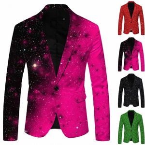 Abito da uomo 3D Abito con paillettes Stampato Tasca con risvolto Butt Up Blazer Due capispalla sociali Cappotto Giacca da sposa casual Cappotto x9E2 #