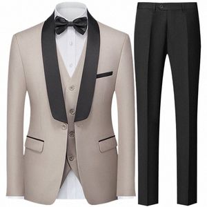 men British Style Slim Suit 3 Piece Set Jacket Vest Pants / Male Busin Gentleman High End Custom Dr Blazers Coat M-5XL f3nJ#