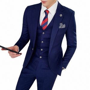 3 Pcs Men Suit Butt Lapel Slim Fit Casual Busin Dr Suits Groom Wedding Tuxedo luxury Blazers Jacket Pants Plus Size 3XL H6Y6#