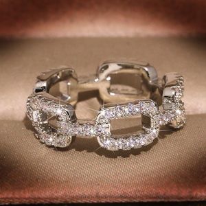 Fashion Wedding Jewelry 100% 925 Sterling Silver Rings Pave White Sapphire CZ Diamond Chain Women Luxury Band Finger Ring RA0996215c