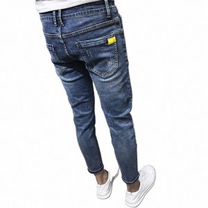 Atacado jeans masculinos slim-fit pequenos pés primavera verão casual estilo coreano estiramento tendência social espírito cara tornozelo comprimento calças j0dN #