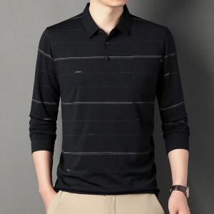 Mens Polos S Striped Shirts Luxury Long Sleeve Spring And Autumn Solid Color Business Casual Male 3Xl Drop Delivery Apparel Clothing T Dhehx