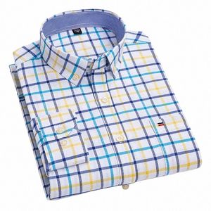 2024 new Men's Shirt Lg sleeved Spring Autumn Oxford Cott Comfortable Breathable Busin Casual Plaid Solid Color 6XL 7XL 827x#