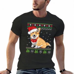 Christmas Corgi ful tröja t-shirt vanlig koreanska fi sommarkläder män t skjortor e8cw#