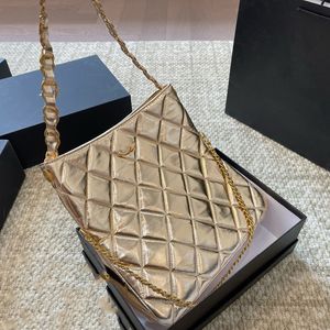 Womens Vintage Designer Bucket Shopping Shoulder Baguette Clutch Bags Large Capacity Evening Wedding Party Purse Quilted Gold Metal Hardware Chain Handbags 28cm