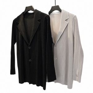 2024 Miyake Men's LG Sleeved Suited Jacket Spring Lapelハイエンドルーズカジュアルスーツ男性用ブレイザーズメンズ衣類b9f1＃