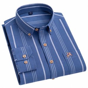 fi Men's Lg Sleeve Casual 100% Cott Striped Oxford Shirt with Embroidered Chest Pocket Standard-fit Butt-down Shirts o0kw#