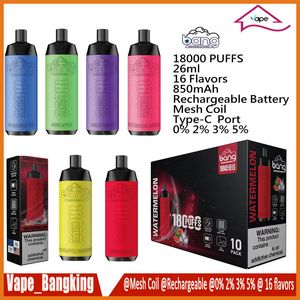 Authentic Bang 18000 puffs 18k engångsvapet Pen Mesh Coil Shisha Bar Style Löstagbar E Cigarett justerbar luftflödesanordning vs Al Fakher Big Cloud