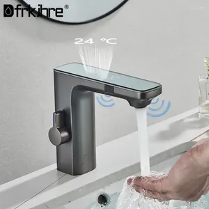 Kitchen Faucets Gun Grey Smart Sensor Basin Faucet Digital Display Screen Cold Water Mixer Tap Vanity Touchless For Bathroom