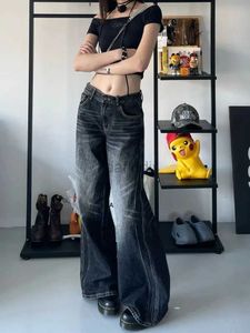 여자 청바지 Houzhou Grunge Y2K Black Jeans Women Baggy Vintage High Street 대형 데님 바지 고딕 Gyaru 2000S Acubi 패션 청바지 24328