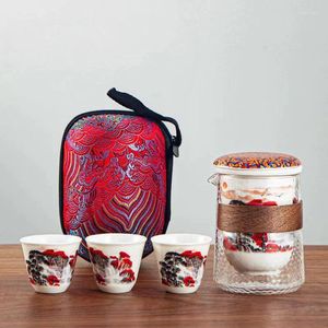 Teegeschirr-Sets, hochwertiges weißes Porzellan, Reise-Tee-Set, 3 Tassen, 1 Topf, 1 Beutel, Teekanne, chinesischer Keramik-Wasserkocher, Gaiwan-Becher