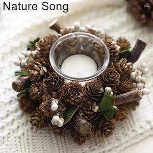 Candle Holders Christmas Centerpiece For Table White Dried Flowers Pinecone Tabletop Decor Candle-Holder Handmade