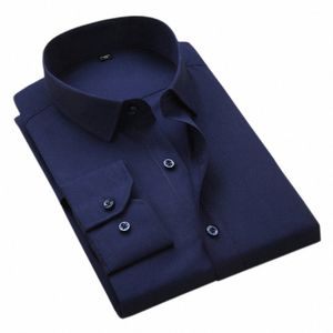 men's Busin Formal Shirts Men Work Shirts Plain Lg Sleeve Solid Color Shirt No Pocket Office-wear Clothing i9FU#