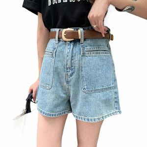 Shorts jeans de verão para mulheres, cintura alta, bolso, linha a, vintage, fi, calça curta, roupas femininas, calças curtas 74pf #