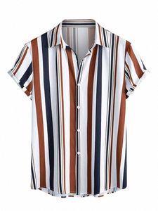 zaful Men's Shirt Vertical Mixed Stripes Butt-Up Men's Clothing Casual Silky Blouse Top Short Sleeved Shirts for Men Z5030752 e4P2#