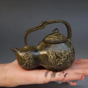 Sculptures Pure copper pot ornaments journey to the West River Crossing gourd pot kettle teapot decorative crafts