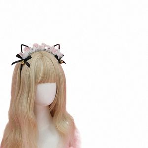 cosplay Cute Cat Ear Hair Hoops Night Party Anime Lolita Hairband Headbands Lace Bow Girl Hair Accories Maid Hair Band G3uW#