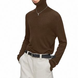 Inderun 2023 Mężczyzn T Shirt Solid Color Turtleeck LG Rękaw z kapturem streetwear Undershirt TEE TOPE