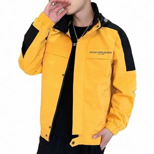 men's Fi Plus Size Functial Work Jacket Spring and Autumn Stitching Ctrast Color Loose Hooded Windbreaker Jacket c0QL#