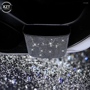 Acessórios interiores diamante cristal carro lata de lixo com tampa à prova de vazamento mini veículo glitter lixo organizador recipiente saco