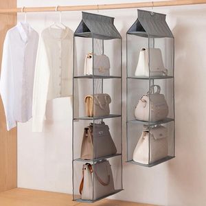 Storage Bags Hanging Handbag Organizer For Wardrobe Closet Hanger Transparent Pockets Bag With 2/3/4 Layers