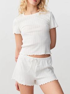 Hemkläder Pyjama Set for Women 2 Piece Lounge Short Sleeve Crew Neck Topps och Shorts Soft Sleepwear